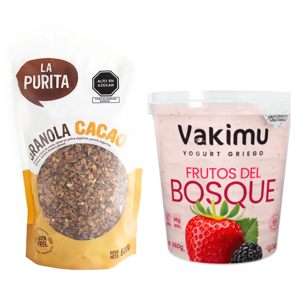 PACK  DESAYUNO (YOGURT  VAKIMU 960 GR + GRANOLA CACAO 600GR LA PURITA)