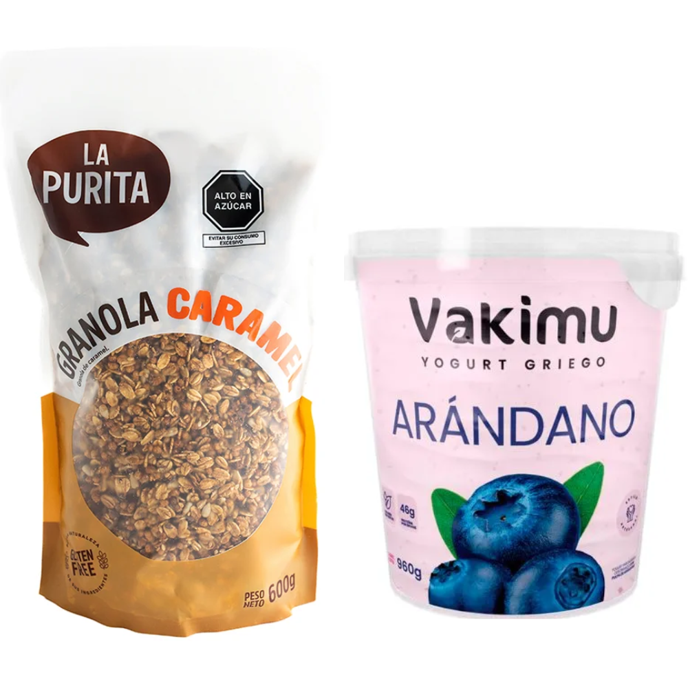 PACK DESAYUNO (YOGURT VAKIMU ARANDANO DE 960GR +GRANOLA CARMEL 600GR LA PURITA)