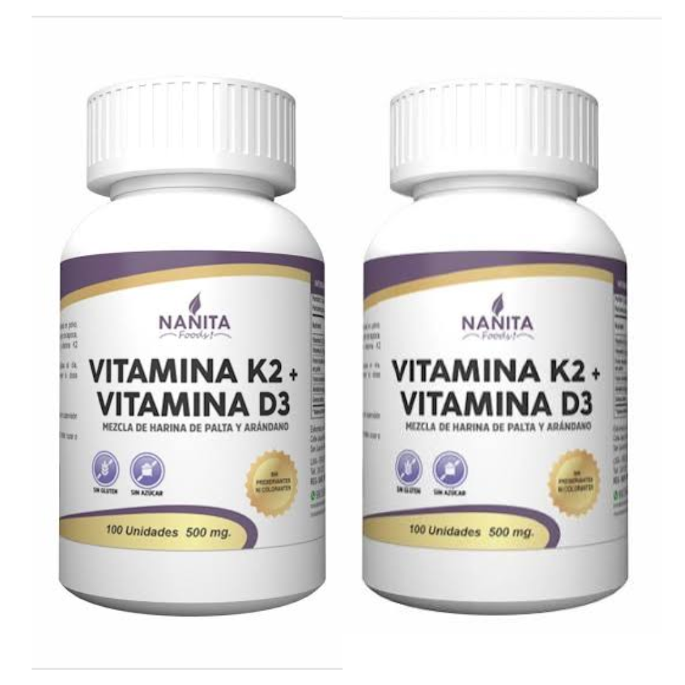 VITAMINA K2+ VITAMINA D3 FRASCO 100CAP 500 MG NANITA FOODS