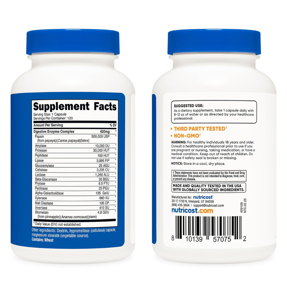 DIGESTIVE ENZYME COMPLEX  CAPSULES (620 MG) (120 CAPSULES) NUTRICOST