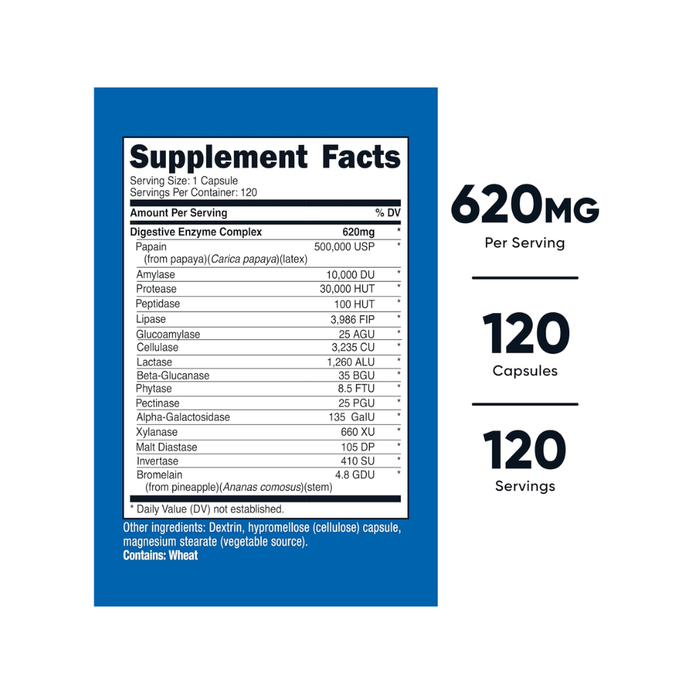 DIGESTIVE ENZYME COMPLEX  CAPSULES (620 MG) (120 CAPSULES) NUTRICOST