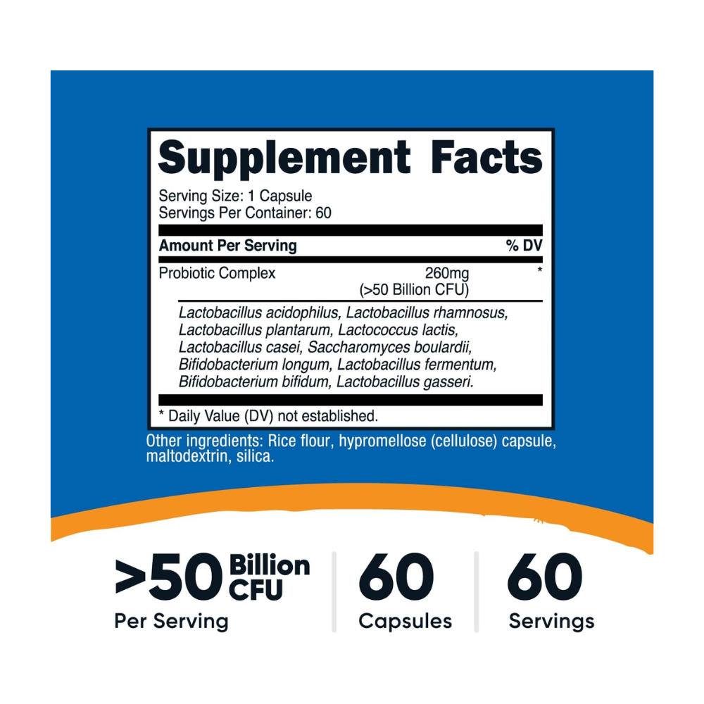 PROBIOTIC COMPLEX CAPSULES (50 BILLION CFU) (60 CAPSULES) NUTRICOST