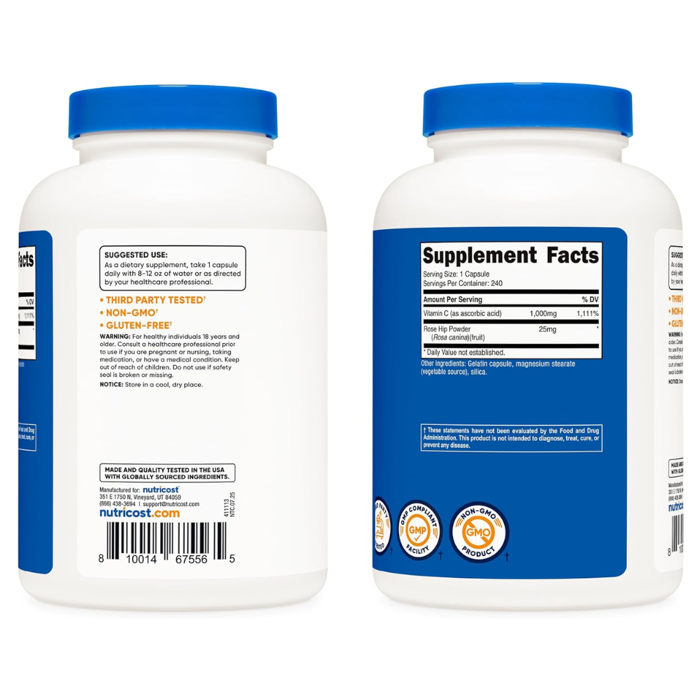 VITAMIN C WITH ROSE HIP CAPSULES 240 CAPSULAS NUTRICOST