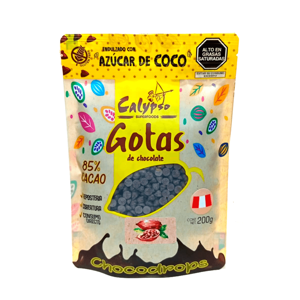 GOTAS 85% CACAO CON AZUCAR DE COCO CALYPSO 200G