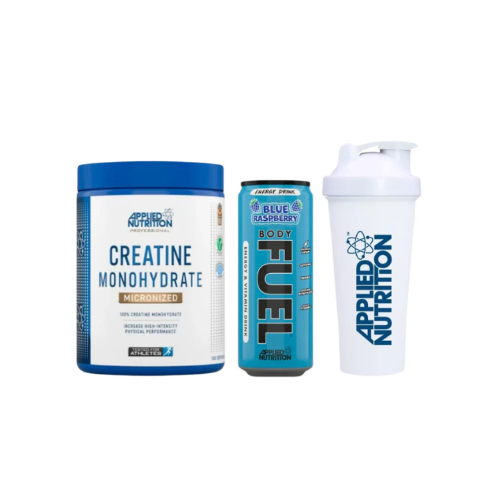 PACK CREATINA 500G APPLIED NUTRITION + ENERGIZANTE + SHAKER