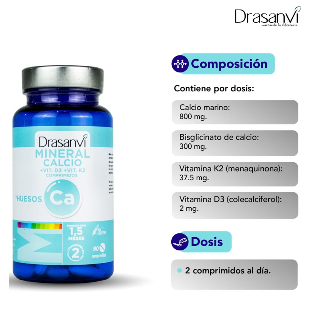 BISGLICINATO DE CALCIO + D3 +K2 90 CAP  DRASANVI