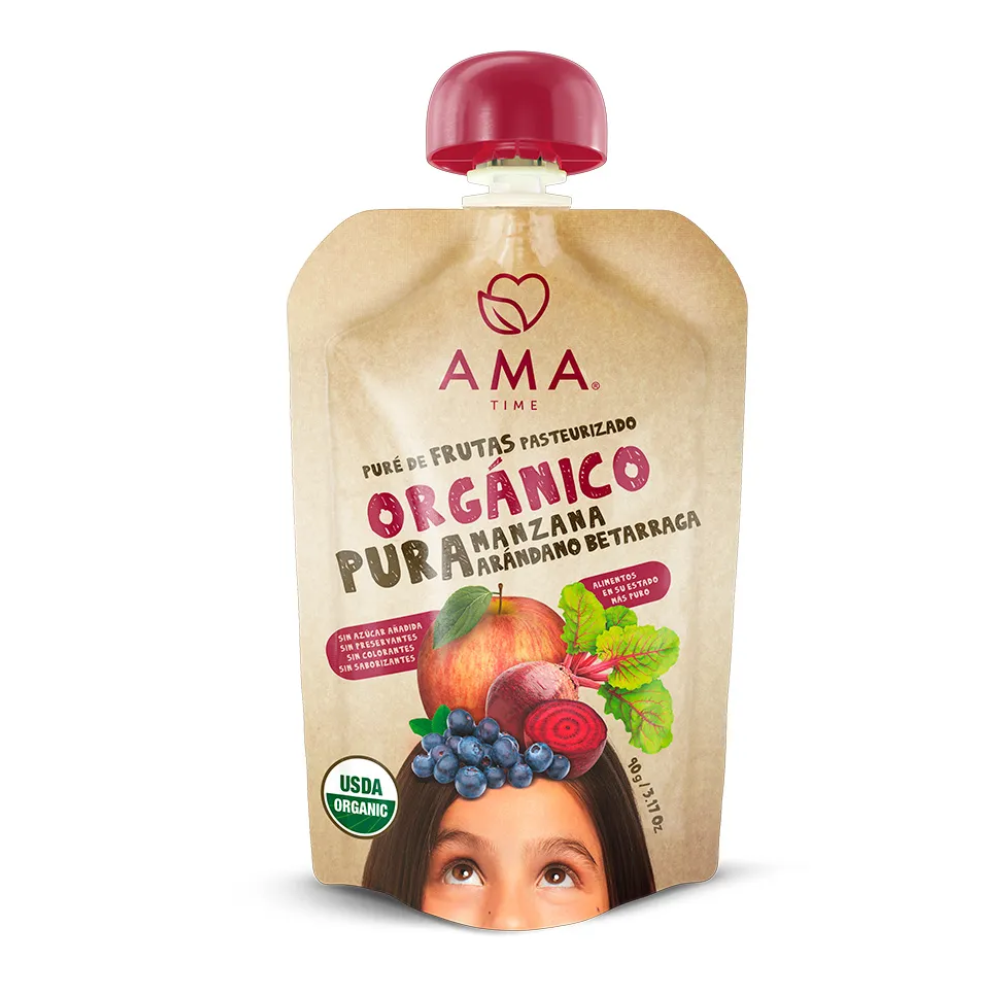 PURE DE MANZANA ARANDANO Y BETERRAGA AMA 90GR ORGANICO