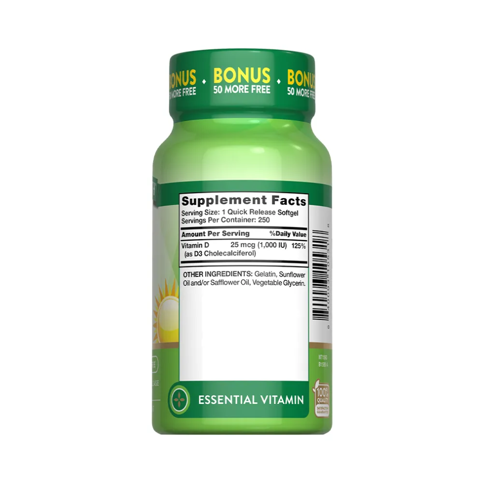 D3 1000 IU 25MCG 250SOFTGEL NATURES TRUTH