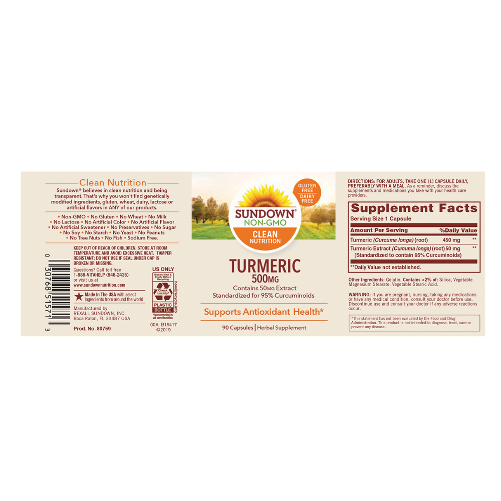 TURMERIC 500 MG FRASCO 90 CAP. SUNDOWN
