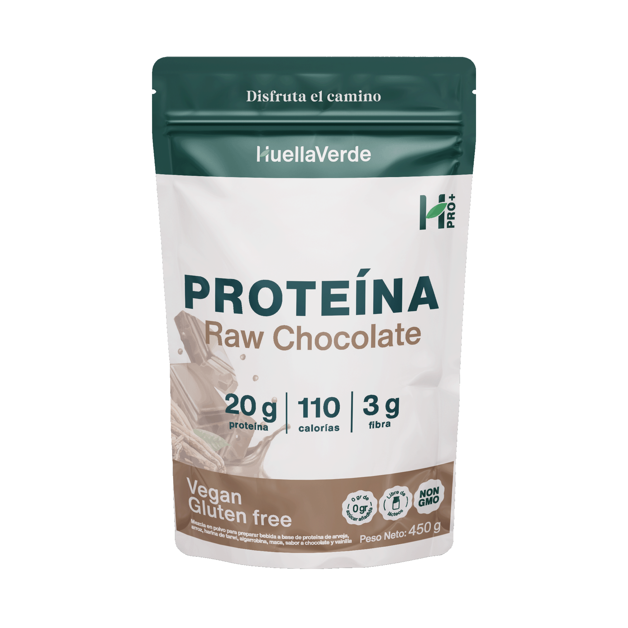 PROTEÍNA VEGETAL RAW CHOCOLATE 450GR HUELLA VERDE