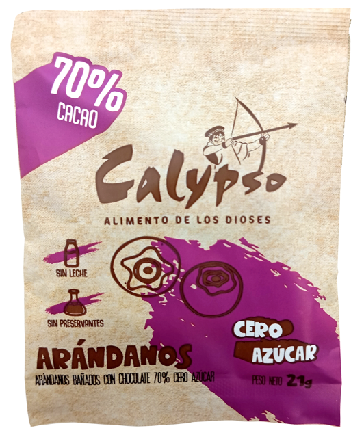 ARANDANOS  BAÑADO CON CHOCOLATE 70% 	CALYPSO	21GR CERO AZÚCAR