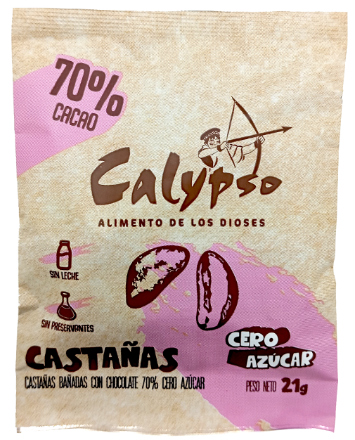 CASTAÑAS BAÑADO CON CHOCOLATE 70% 	CALYPSO	21GR CERO AZÚCAR
