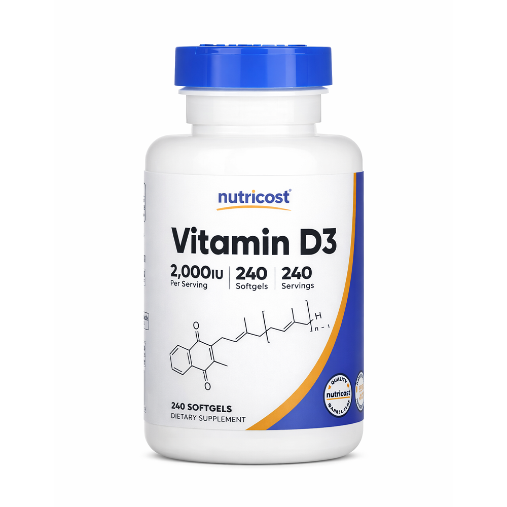 VITAMIN D3, 2000 UI, 240 Softgels. NUTRICOST