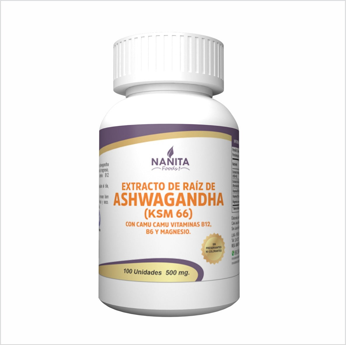 EXTRACTO DE RAIZ DE ASHWAGANDHA (KSM66) 100CAP NANITA FOODS