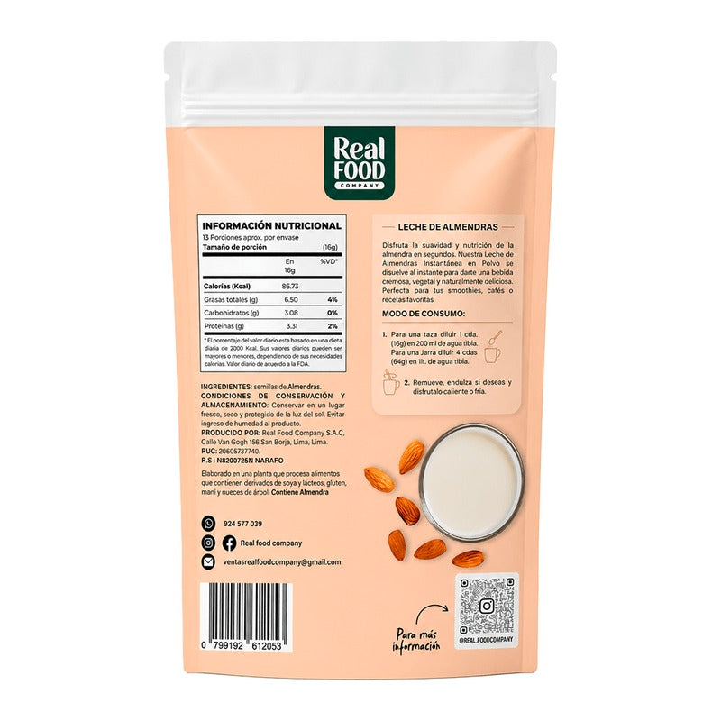 LECHE DE ALMENDRAS X 200G REAL FOOD