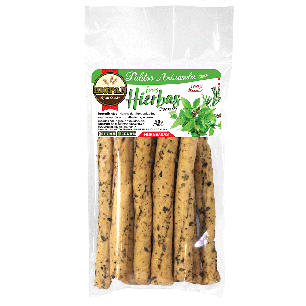 PALITOS ARTESANALES  FINAS HIERBAS - BIOPAN 50G