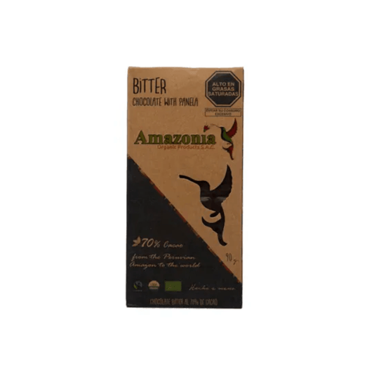 CHOCOLATE BITTER CON PANELA 70%  AMAZONÍA 90G. ORGANICO