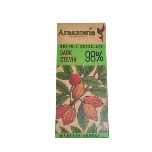CHOCOLATE DARK CON STEVIA 98%  CACAO AMAZONÍA 30 G. ORGANICO