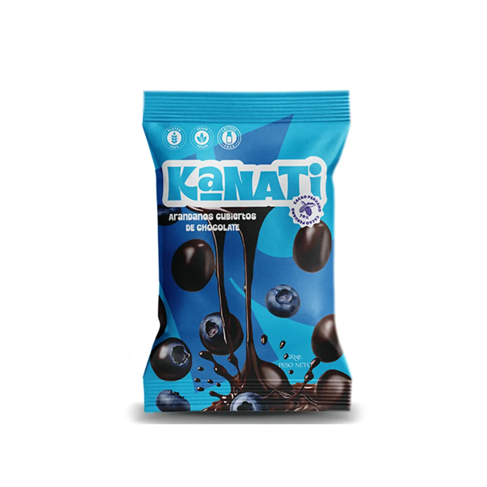 ARANDANOS CUBIERTOS CON CACAO 70% 20 GR - KANATI