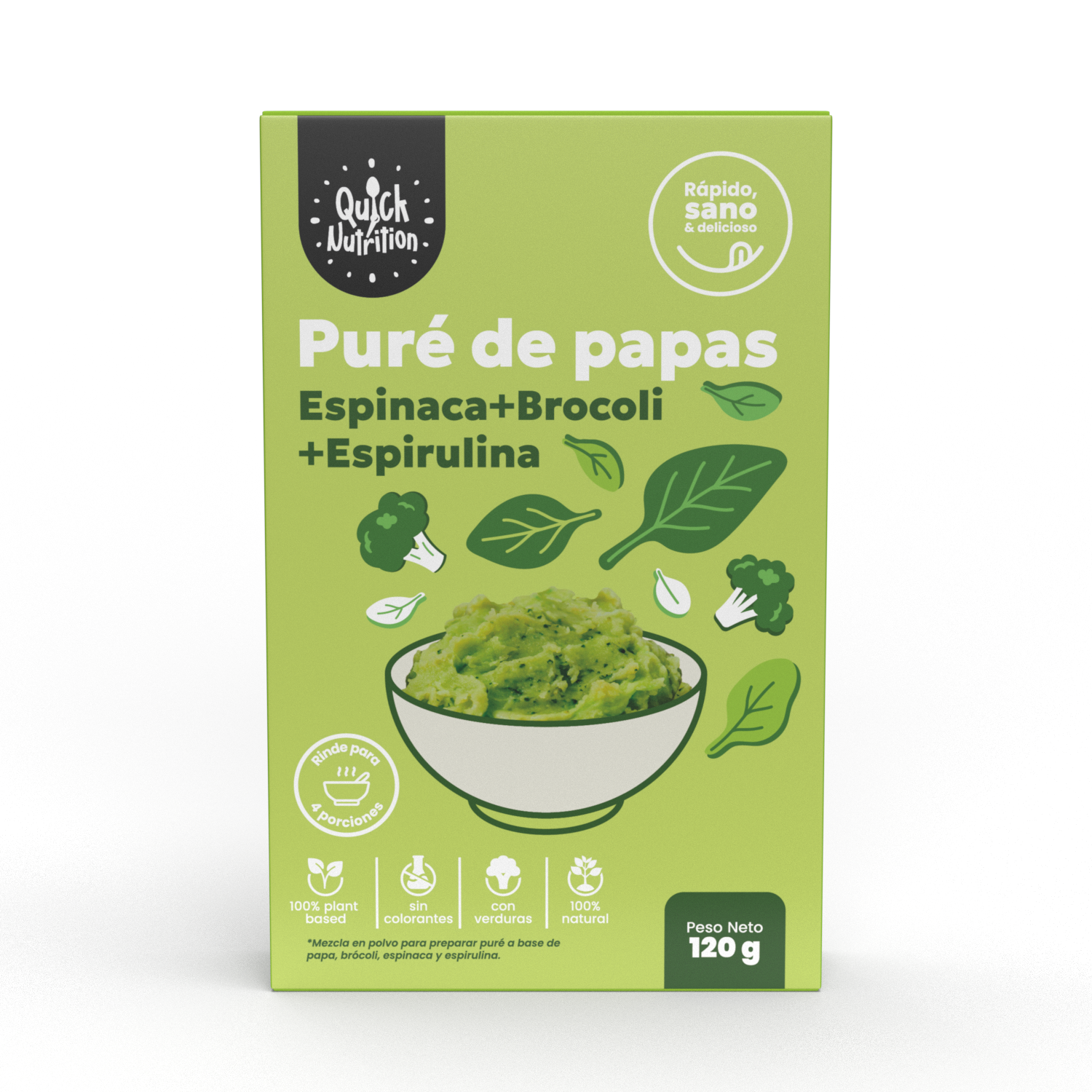 PURE DE PAPAS ESPINACA+BROCOLI+ESPIRULINA CAJA 120GR-QUICK NUTRITION
